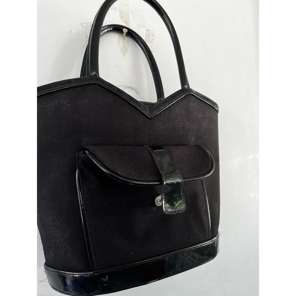 90s Y2k Lulu Guinness London Black Cotton Satchel  Vintage